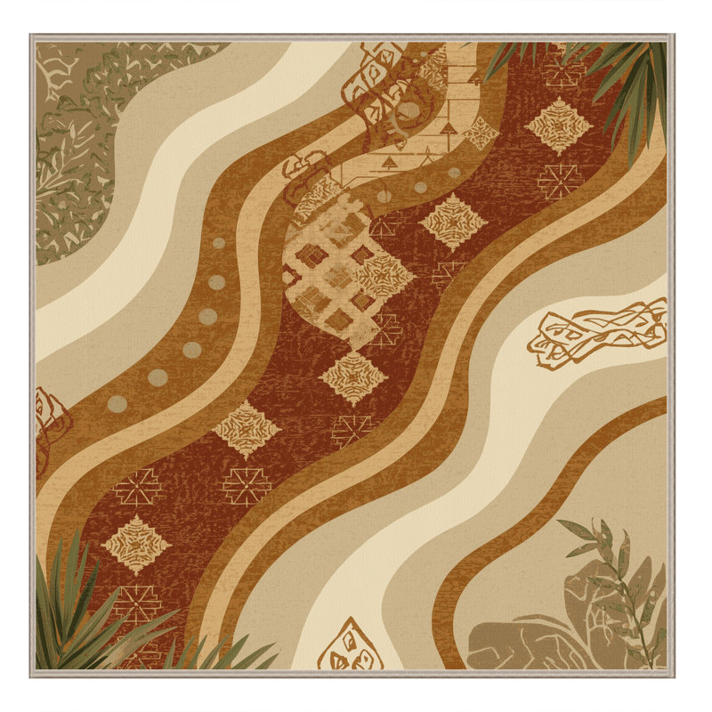 Tapis marocain d'inspiration mondiale Peksenak lavable à la machine en brun - reliure beige, Carré 3 pi