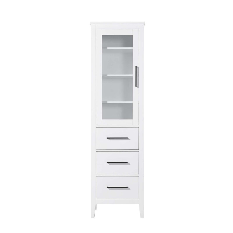 20 Inch Bath Storage Glass Cabinet in White, 72" H x 20" W x 72" D, White