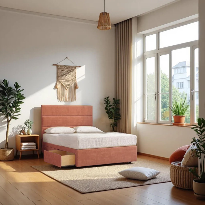 Upholstered Bed with Mattress, Small Single (2'6), Pink