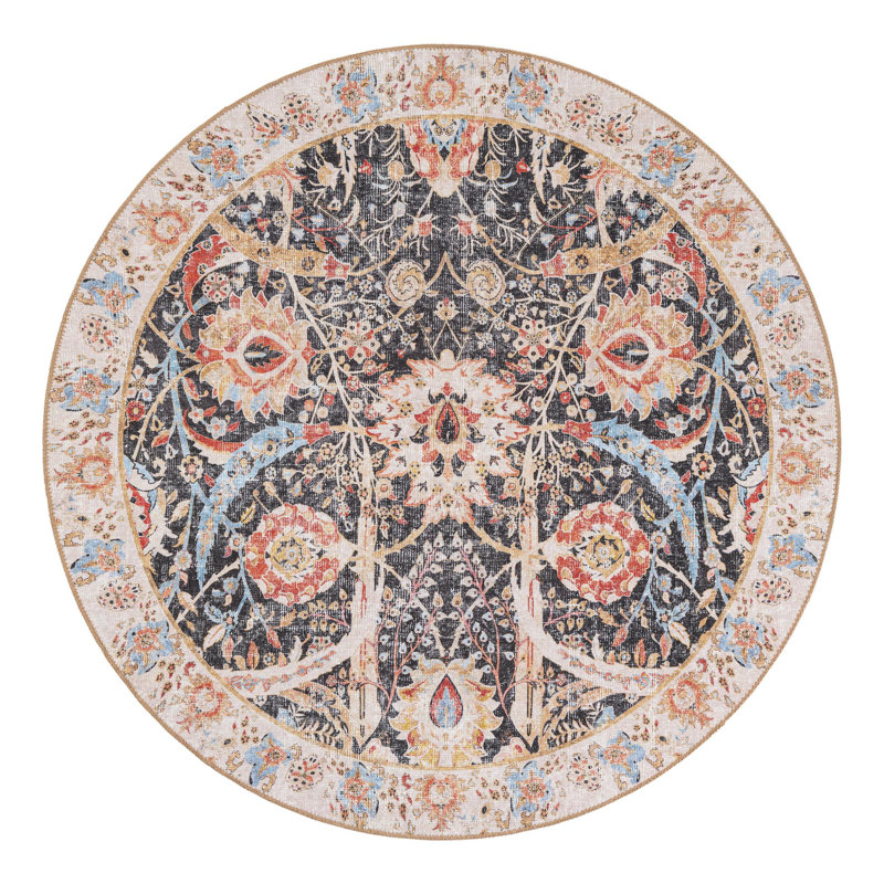 Matilynn Performance Chenille Floral Indoor Rug, Round 5'1" x 5'1"
