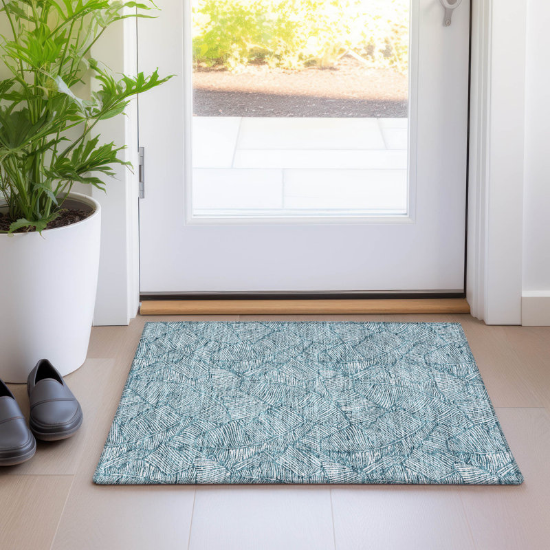 Premium Machine Washable Prisco Teal Rug, Rectangle 1'8" x 2'6"