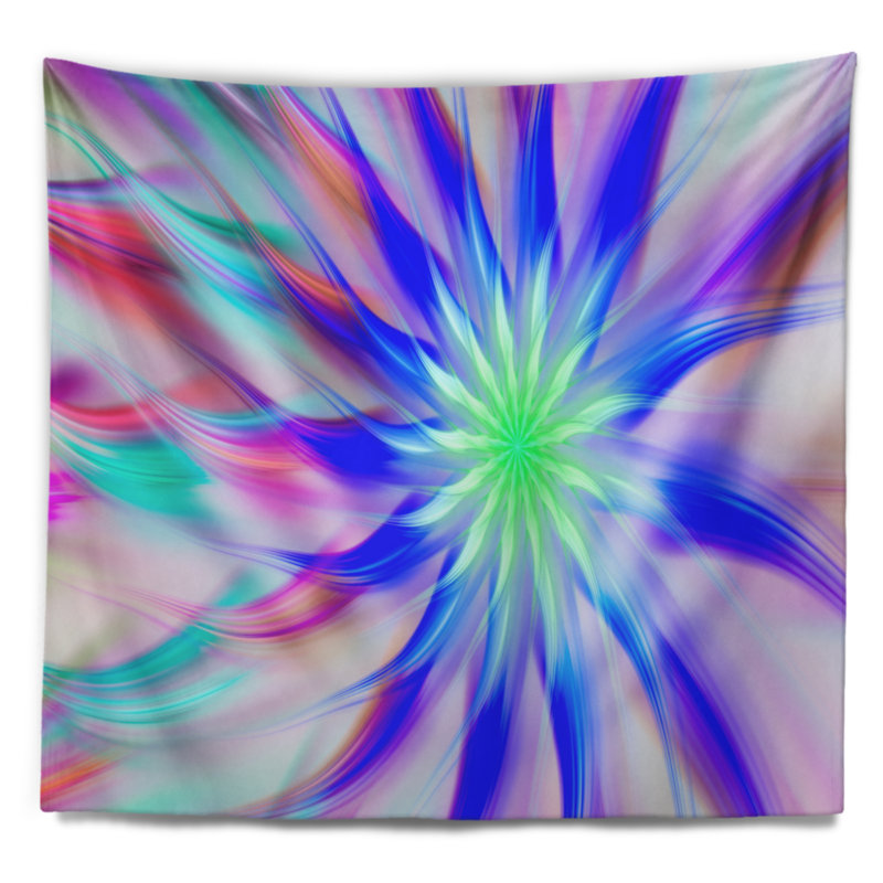 Tapisserie abstraite abstraite avec spirale bleue, H 32 po x l 39 po