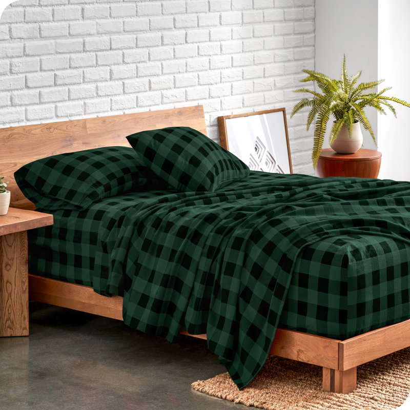 Ensemble de draps 100% flanelle de coton, Ensemble de draps pour grand lit avec 2 taies d'or