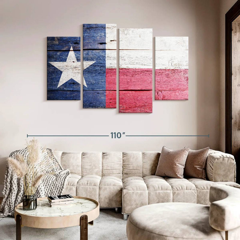 «Wooden Texas Flag Wall Art», reproduction d'art sur toile, H 84 po x l 54 po x P 1,25 po