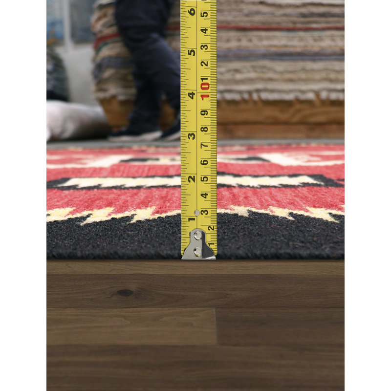 Tuscany Geometric Handmade Flatweave Rectangle 6'3" x 8'10" Wool Area Rug in Red/Black/Beige
