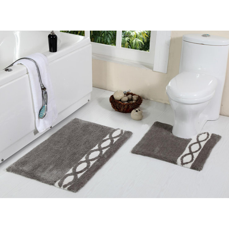 Ensemble de tapis pour salle de bain géométrique 2 pièces Yair, Gris