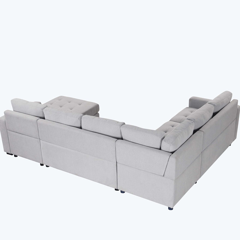 Sectional Sleeper Sofa Bed with Lounge Chair, USB and Type-C Interfaces, Grey Polyester