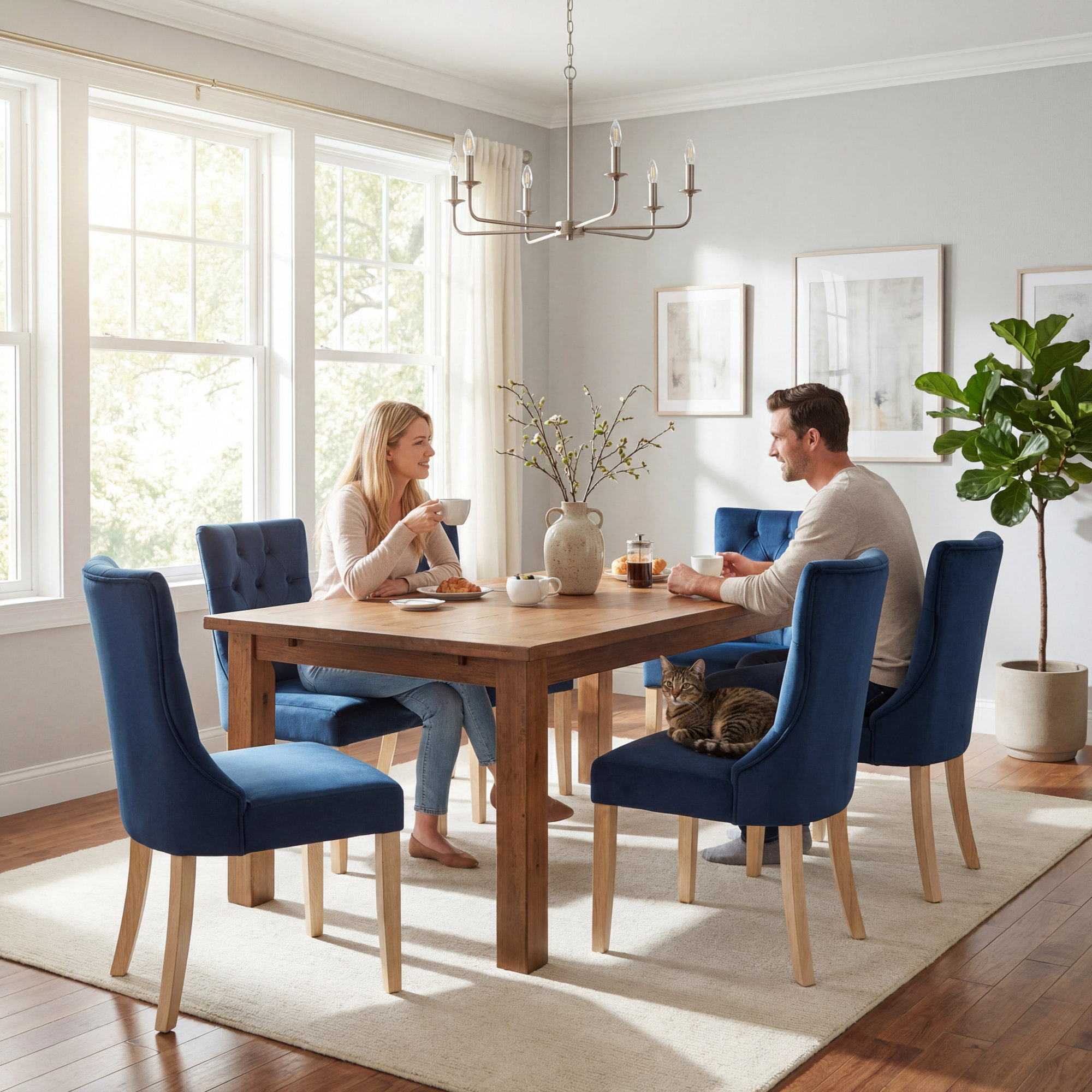 Dutton Upholstered Dining Chair, Navy Blue Velvet