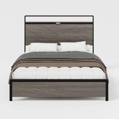 Antique Grey Full Size Bed Frame With Led Headboard, Under - Space, 2 Usbs, No Noise, Simple Assembly Steps Storage, Touch Lighting, Type C Charging, Modern Retro Blend, Solid Construction