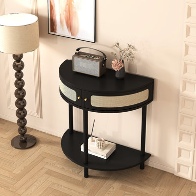 Table de bout semi-circulaire avec deux tiroirs de rangement indépendants, idéale pour les petits espaces - bois et décoration intérieure polyvalente