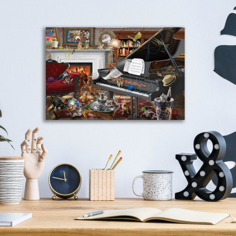 Art mural en verre Lark Manor ™ «Has Anyone Seen My Yarn» par Bigelow, H 12 po x l 16 po x P 0,13 po