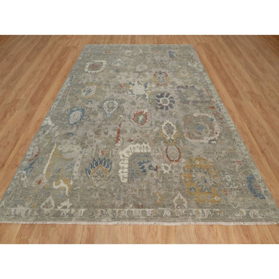 9'x12'1" Gray Broken Pattern Oushak Design Hand Knotted Rug Pure Wool FA4E131009F64DA28A1080EFA41C6718