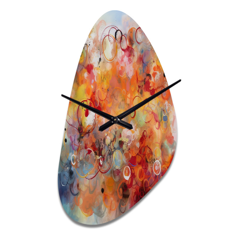 Horloge murale géométrique asymétrique orange, rouge et marbré Dreamscape I, Grand