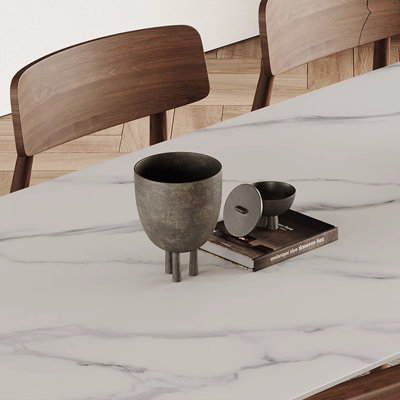 Rectangular rock plate dining table and chair set