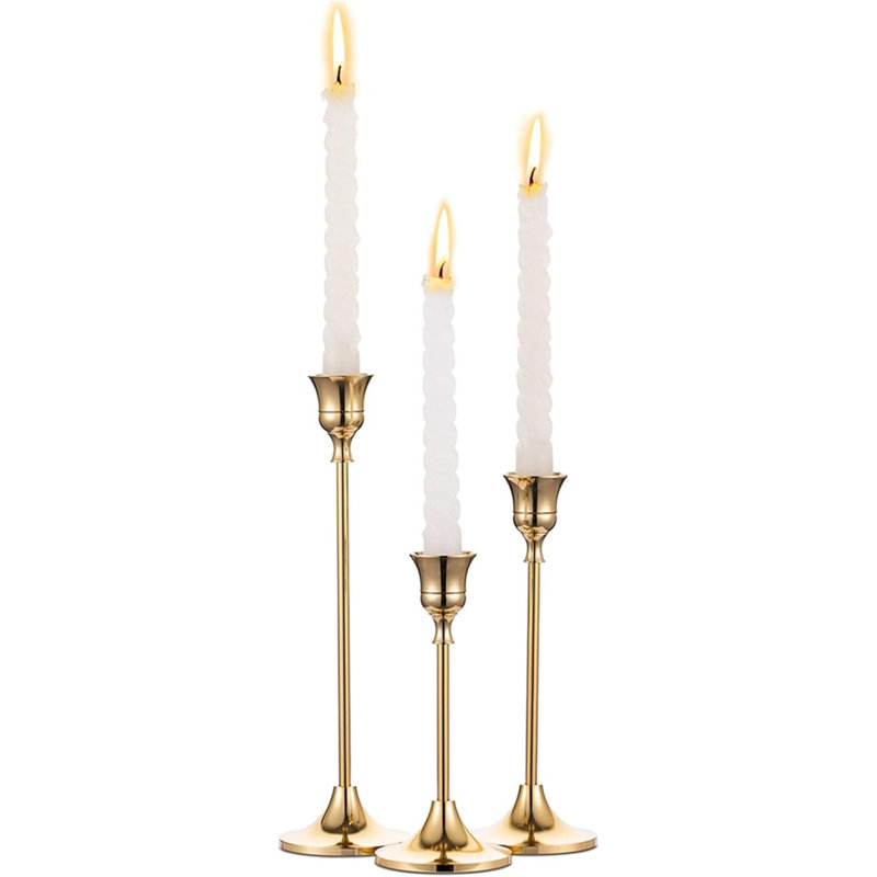 Candlestick Holders Taper Candle Holders, Set Of 3 Candle Stick Holders Set, Brass Gold Candlestick Holder Set, Vintage Modern Decorative Centerpiece For Table Mantel Wedding Housewarming Gift