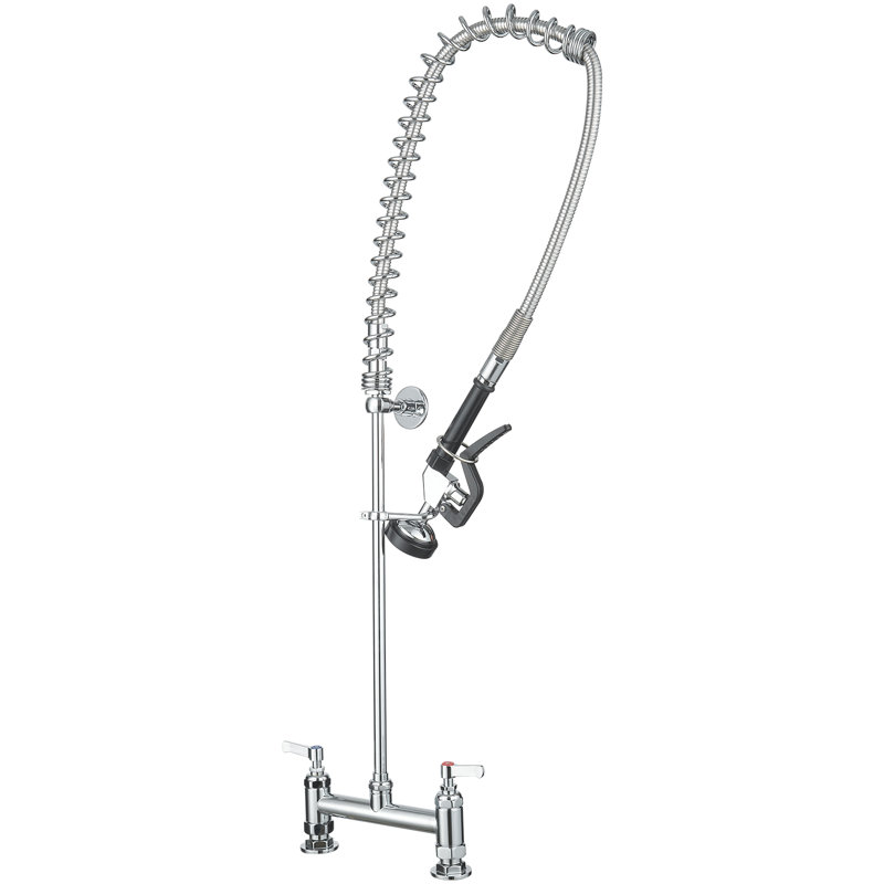 Robinet de cuisine rétractable à poignée double avec accessoires, Chrome poli