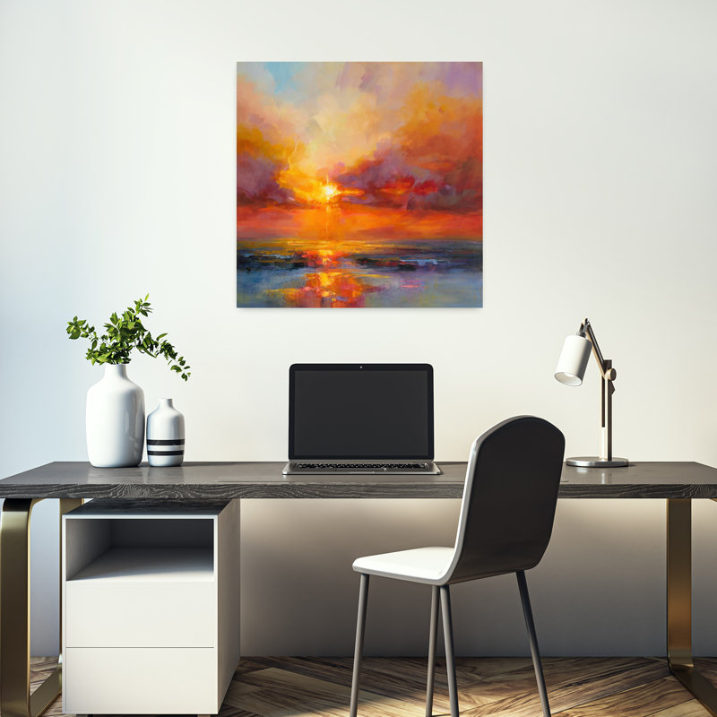 Art du paysage côtier abstrait soir, H 18 po x l 18 po