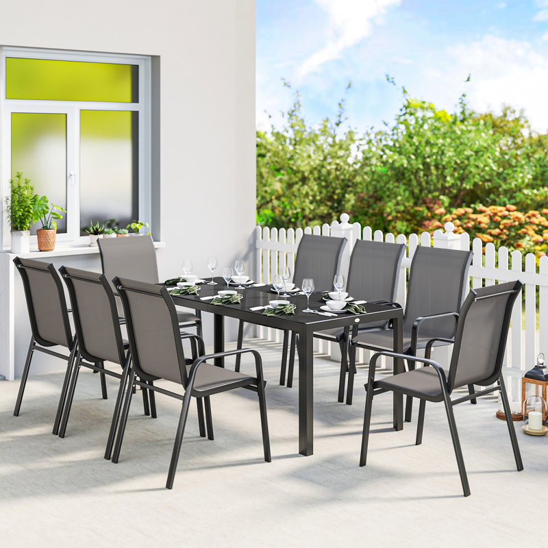 8 - Person Patio Dining Set with Rectangular Table, Grey