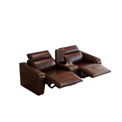 3 Comfortable With Electric Recliner, 2 Cup Holders And Storage Space, Dark Brown, Suitable For Small Spaces Office, Breathable Leather Modern Style Brown Sectional Adjustable Wear-, Ideal Living Room