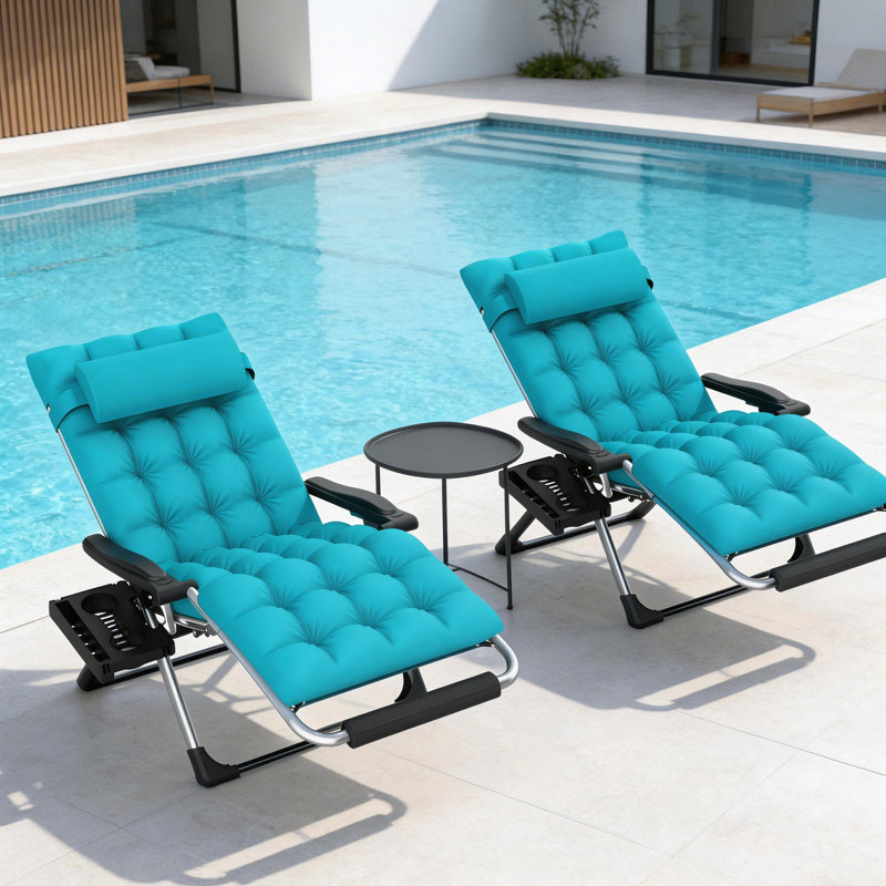 Oversized Zero Gravity Chair 2Pcs Set, 500 Lbs Heavy Duty Reclining Lawn Chair With Aluminum Alloy Lock, Removable Cushion, Large Pillow & Cup Holder, Foldable Patio Lounge Chair