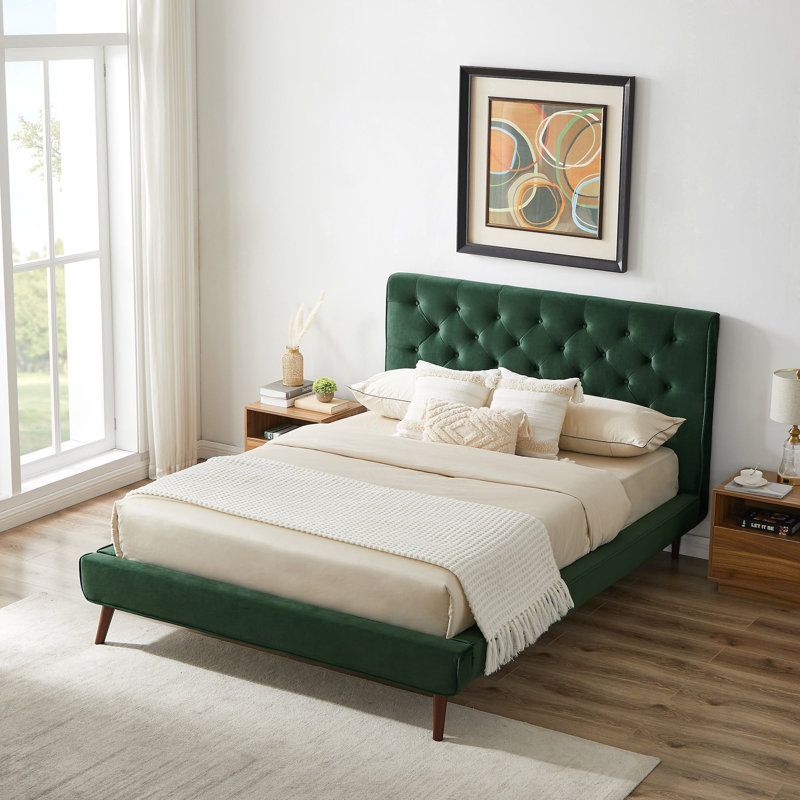 Dillon Velvet Platform Bed Queen, Green
