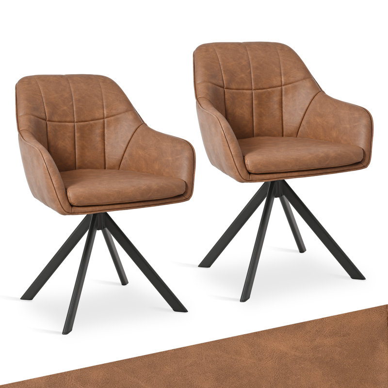 51.5cm H Upholstered Metal Upholstered Back Armchair, Light Brown PU, 2