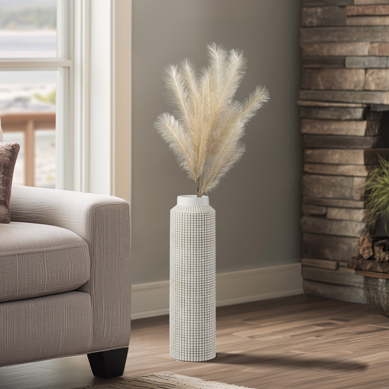 Ladainian 21" Handmade White Textured Grid Resin Floor Vase, 21'' H x 6'' W x 6'' D