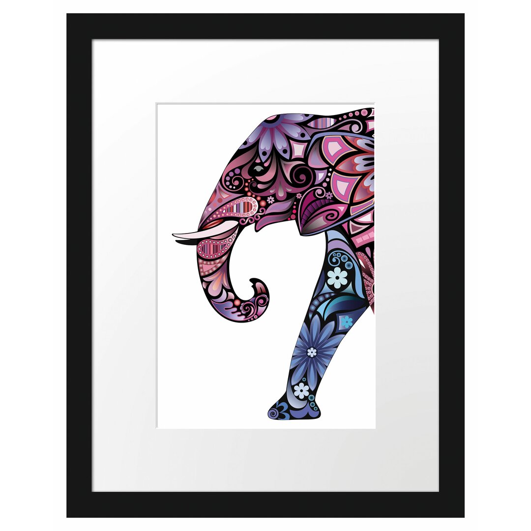 Gerahmtes Poster Elefant mit Ornamenten