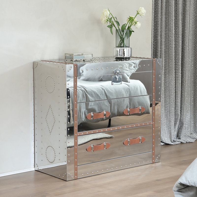 Commode 2 tiroirs avec miroir Kuebler, Argent