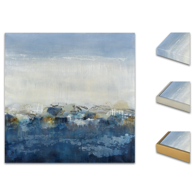 Seaside Night Painting by Jennifer Hollack Raboin, Silver Frame Canvas, 36" H x 36" W x 2.25" D