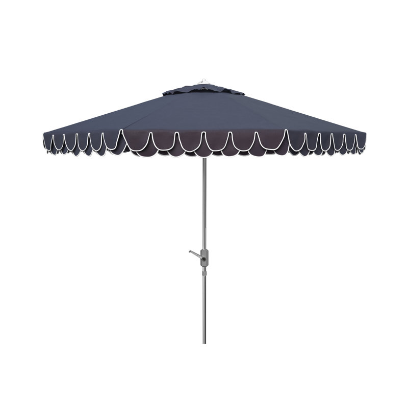 Outdoor Uv Resistant Elegant Valance Manual Tilt Umbrella, Chrome, Navy