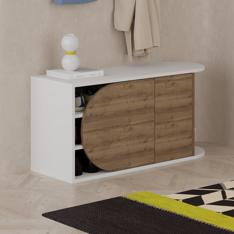 Modern Shoe Cabinet with Soft-Close Hinges, 100% Melamine Coated Particle Board, 40.9 x 19.7 x 14.6 inches | Weight Capacity: 176 lbs | Push to Open Doors | Stylish Hitit & White Design for Entryway Organization