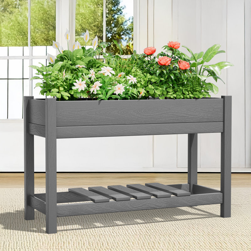High-Density Polyethylene Elevated Planter, Gray