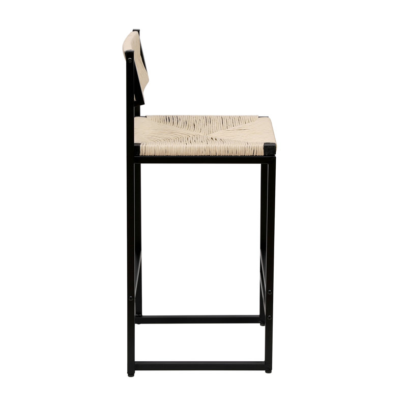 Ensemble de 2 tabourets de bar en papier tissé à la main avec repose-pieds pour îlot de cuisine et salle à manger