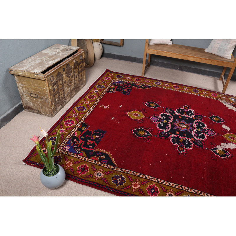 Tapis turc rétro à motif floral rouge pour décoration bohémienne