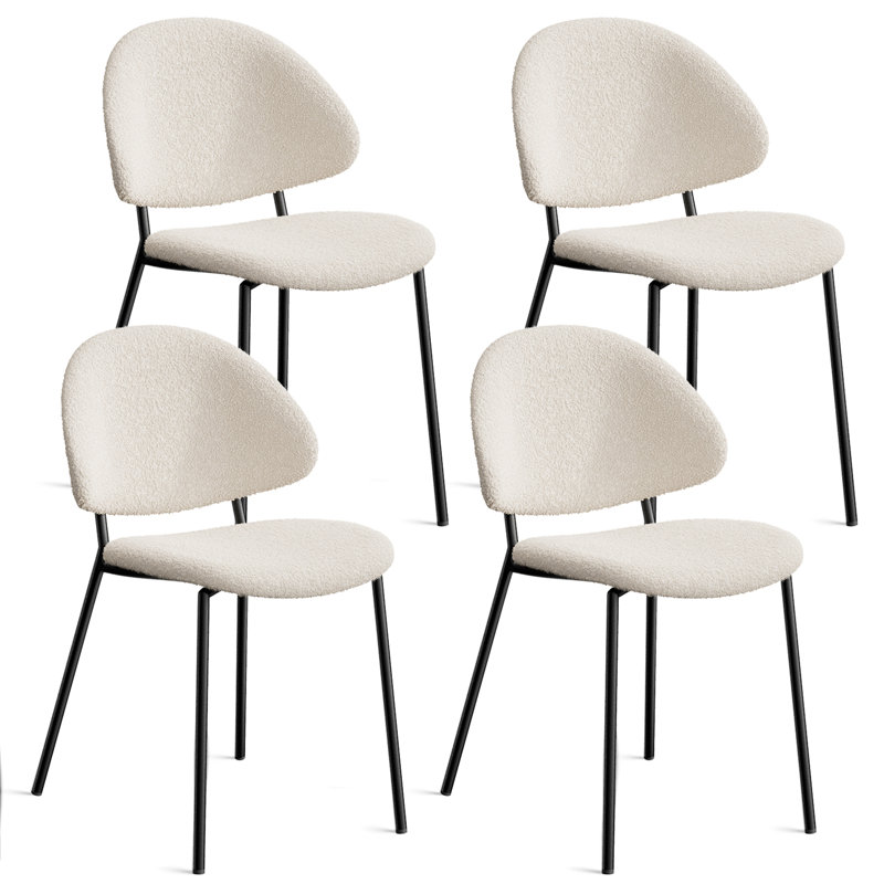 Ensemble de 4 chaises de salle à manger rembourrées en tissu Boucle de style Mid-Century avec dossier incurvé pour la salle à manger (blanc)