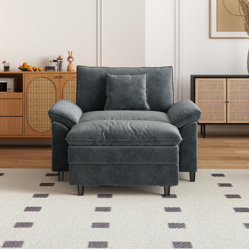 41.3” Wide Chenille Single Seater Sofa With 1 Ottoman, Gray