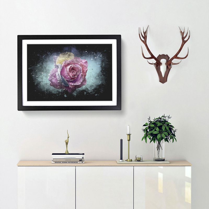 Multi-Coloured Rose Flower - Picture Frame Graphic Art Print, 33cm H x 45cm W x 2cm D, Black Framed