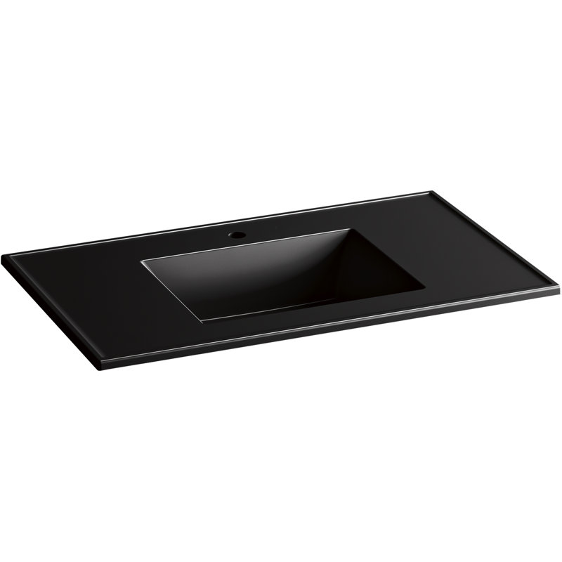 Ceramic Impressions Ceramic Drop-In Bathroom Sink with Overflow, Rectangular, Black, Single