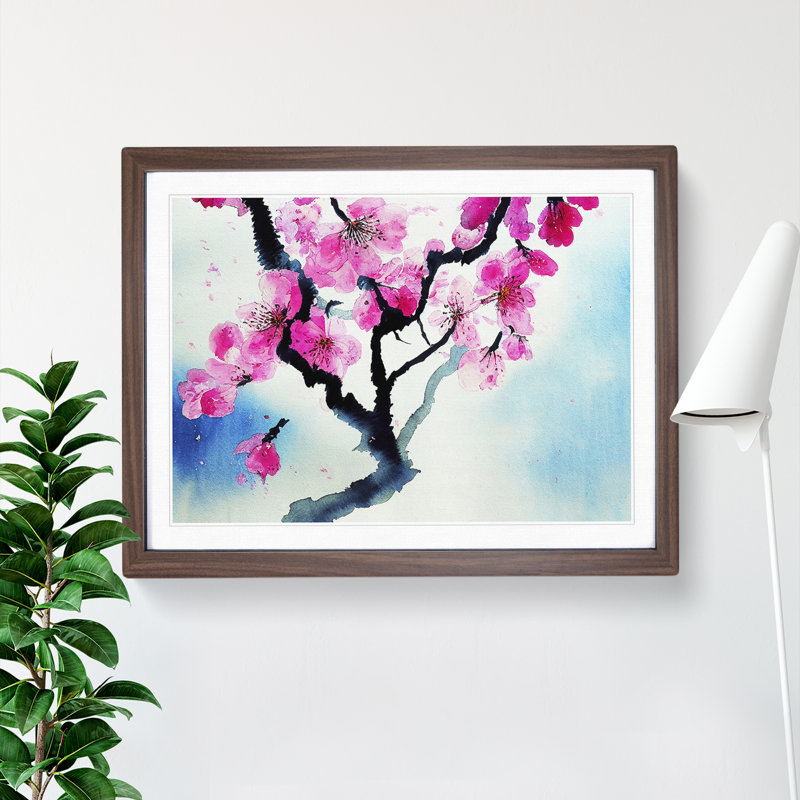Cherry Blossom Watercolour Flowers Vol.1 - Framed Print, 34cm H x 46cm W x 2cm D, Walnut Framed