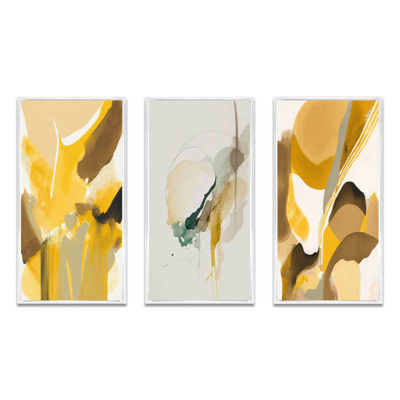 «Mustard Yellow Retro», 3 pièces sur toile, Blanc, H 32 po x l 48 po