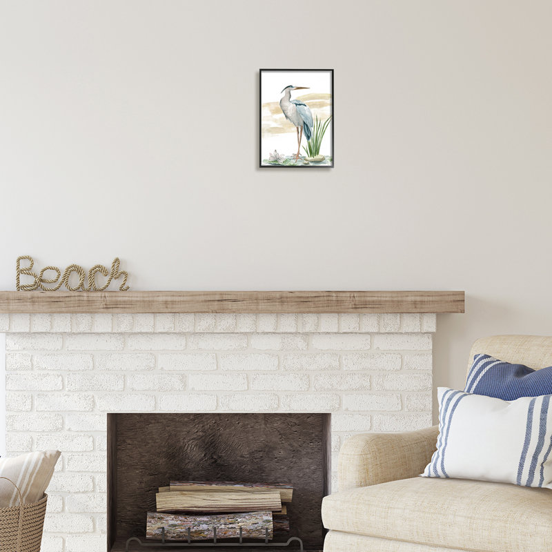 Héron et fleur de lotus par Melissa Wang, Giclée encadrée noir minuit, H 14 po x l 11 po x P 1,5 po