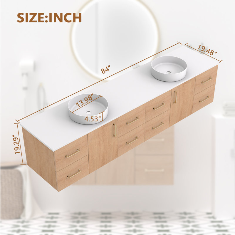84" Double Floating Bathroom Vanity With Sink Combo