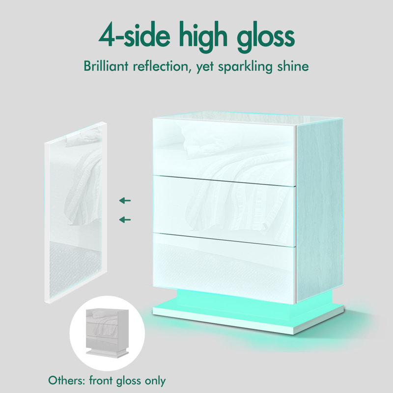 50cm W Manufactured Wood Bedside Table, White