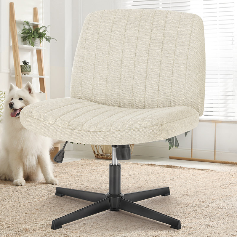 Chaise de bureau pivotante sans accoudoirs Brenae, Blanc, Lin
