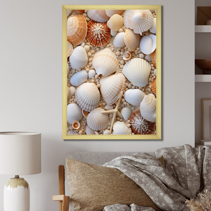 «Beige palourde», reproduction d'art sur toile, H 32 po x l 16 po x P 1 po, Encadrement doré