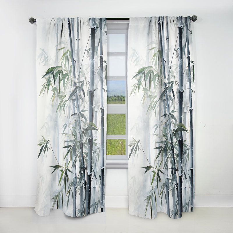 Gemi Black And White Wild Bamboo II - Traditional Curtain - Velvet Room Darkening - 1 Panel, 52" W x 63" L