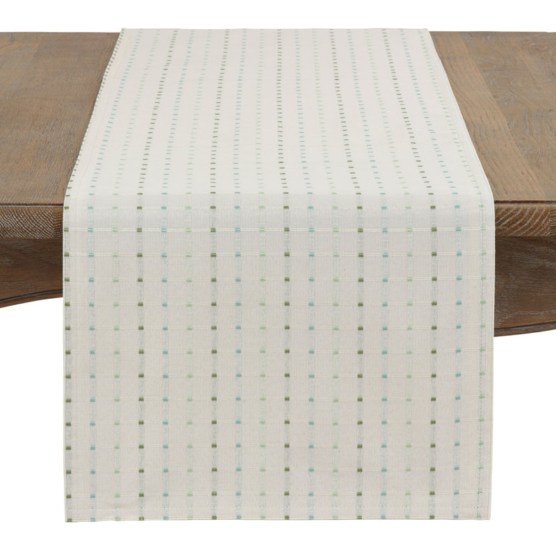 Queensbury Box Stitched Table Runner, 16" x 90", White