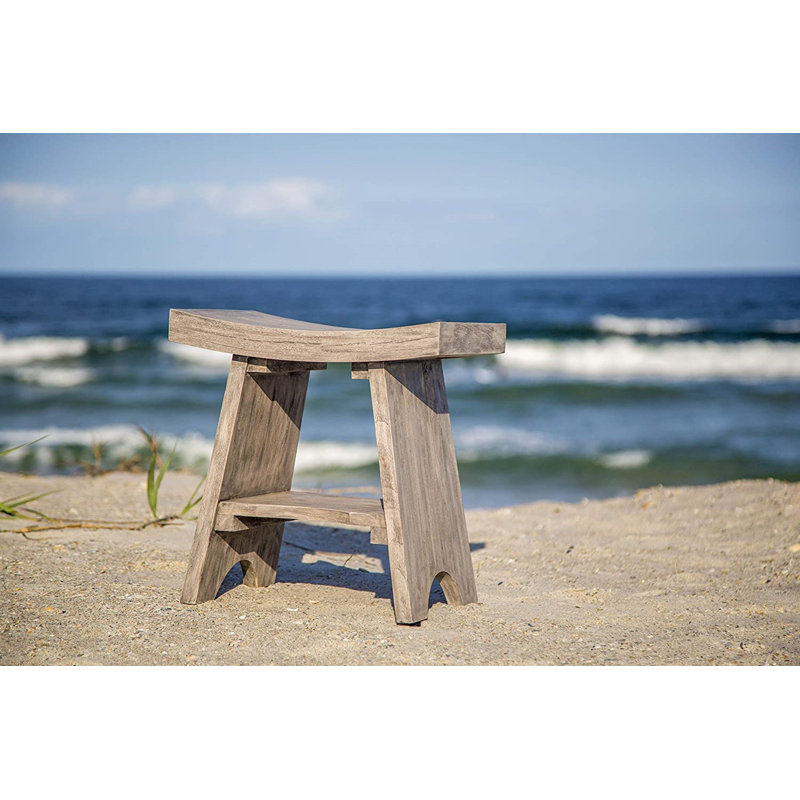 Gray Teak Wood Spa Shower Bench with Shelf