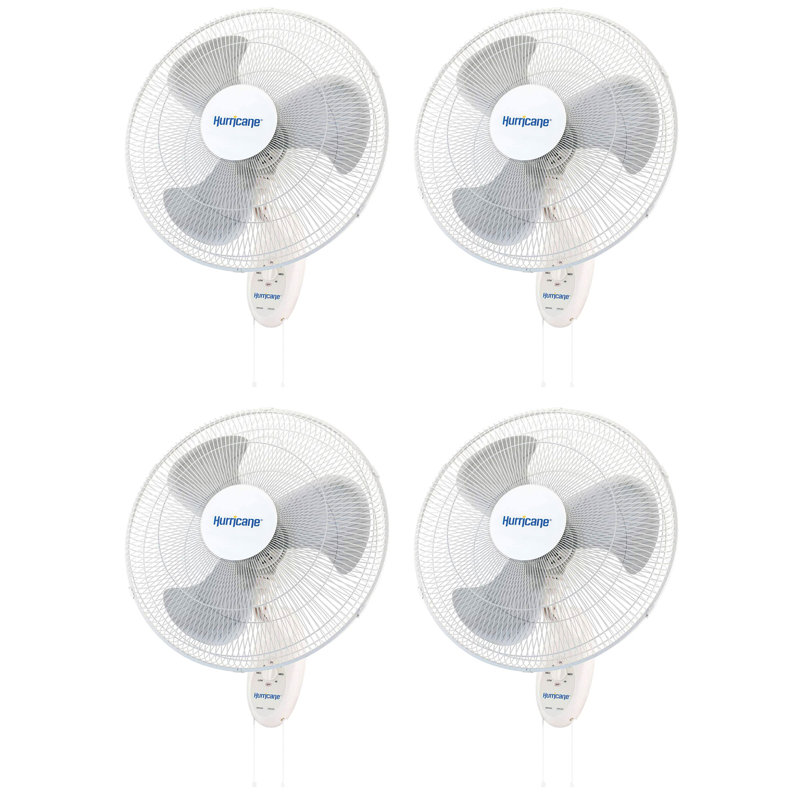 Hurricane Supreme 18" 90 Degree Oscillating 3 Speed Wall Mounted Fan, (4 Pack)